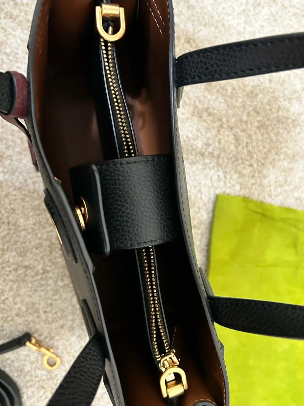 Tory Burch Small Robinson Black Satchel with burgundy luggage tag DISCONTINUED